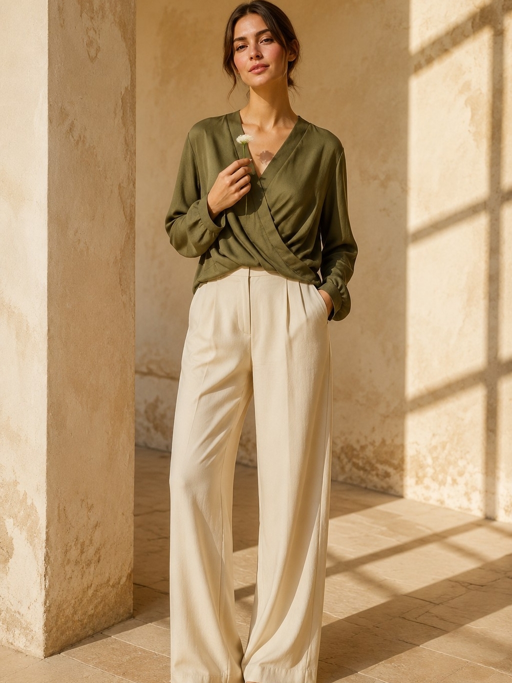 NWT Boohoo Olive Green Wrap Blouse Sz 4